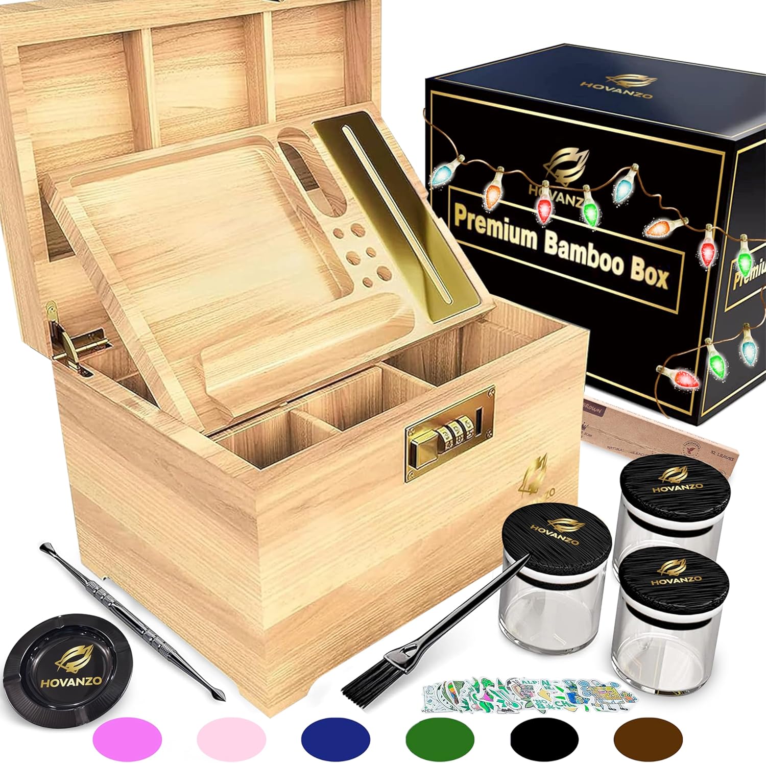 Premium Bamboo Storage Box with Removable Tray and Lock
