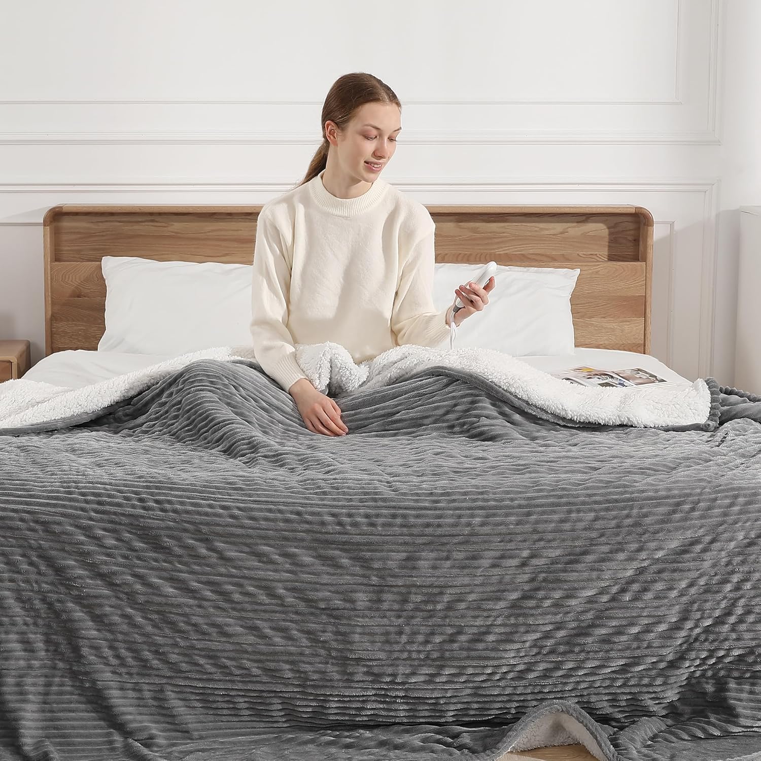 Electric Blanket Full Size Heated Blanket with Soft Sherpa Fabric