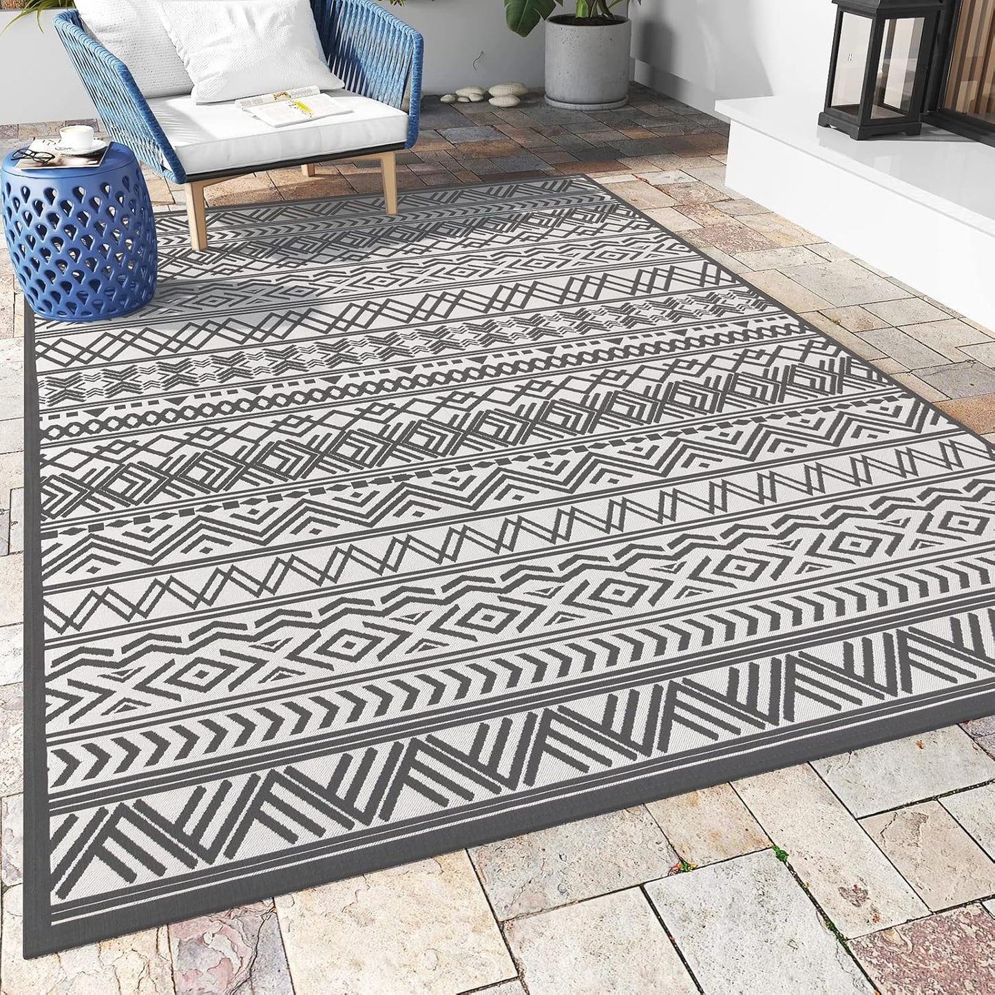 Outdoor Rug Carpet 6x9 ft with Non Slip Rubber Backing