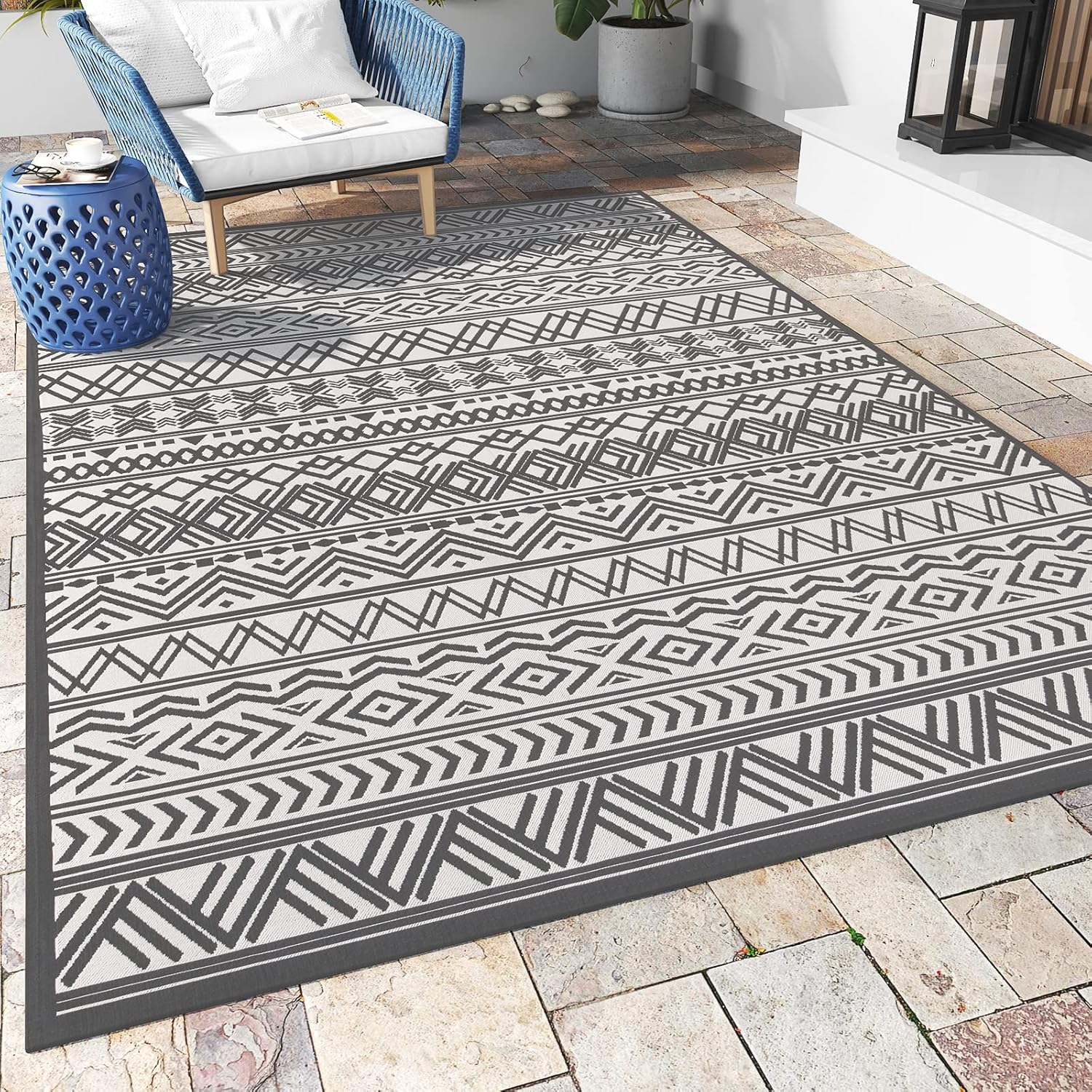 Outdoor Rug Carpet 6x9 ft with Non Slip Rubber Backing