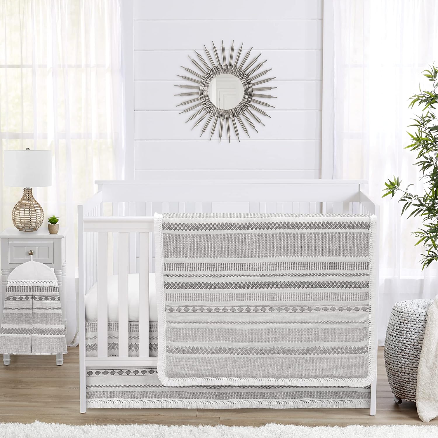 Grey Boho Tribal Baby Crib Bedding Set for Modern Nurseries