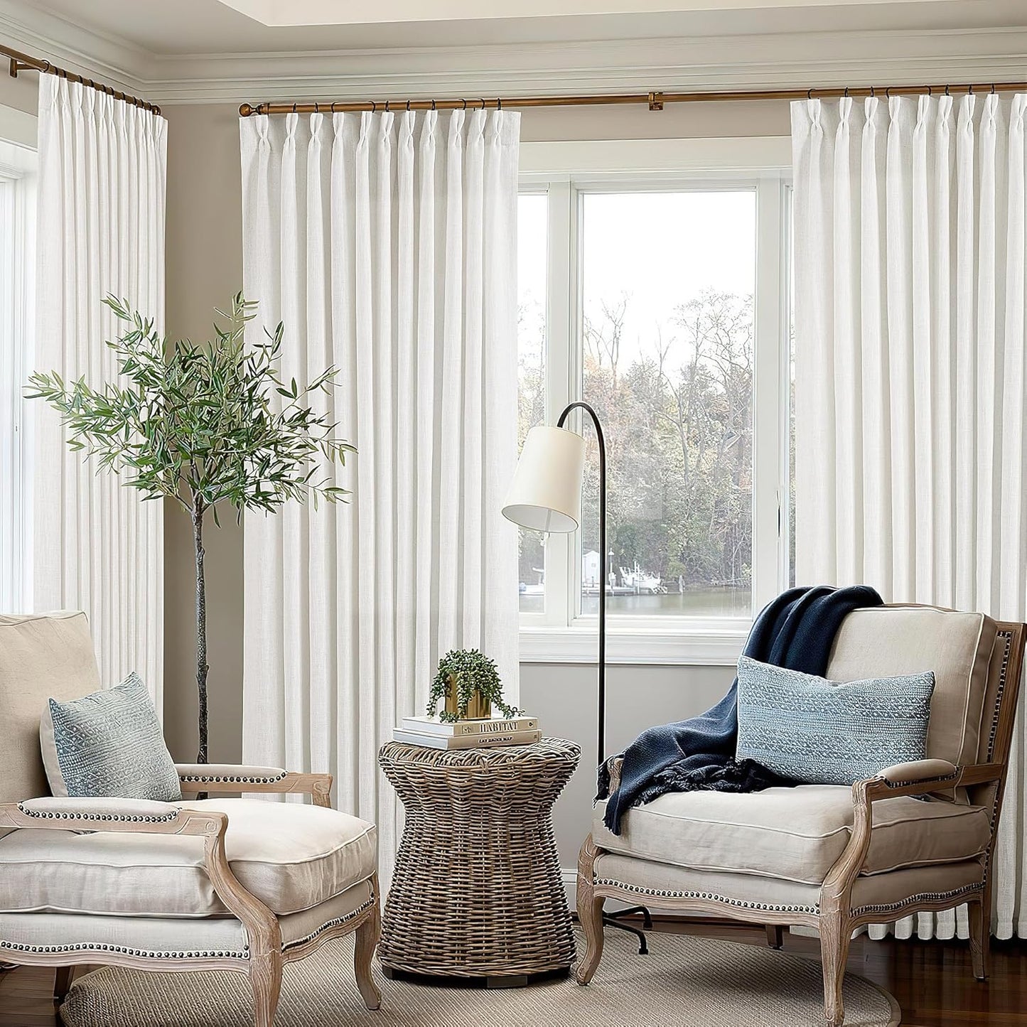 Ivory White Pinch Pleated Extra Wide Linen Curtains for Home