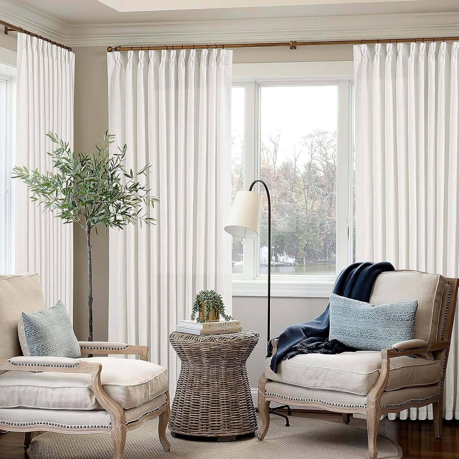 Ivory White Pinch Pleated Extra Wide Linen Curtains for Home