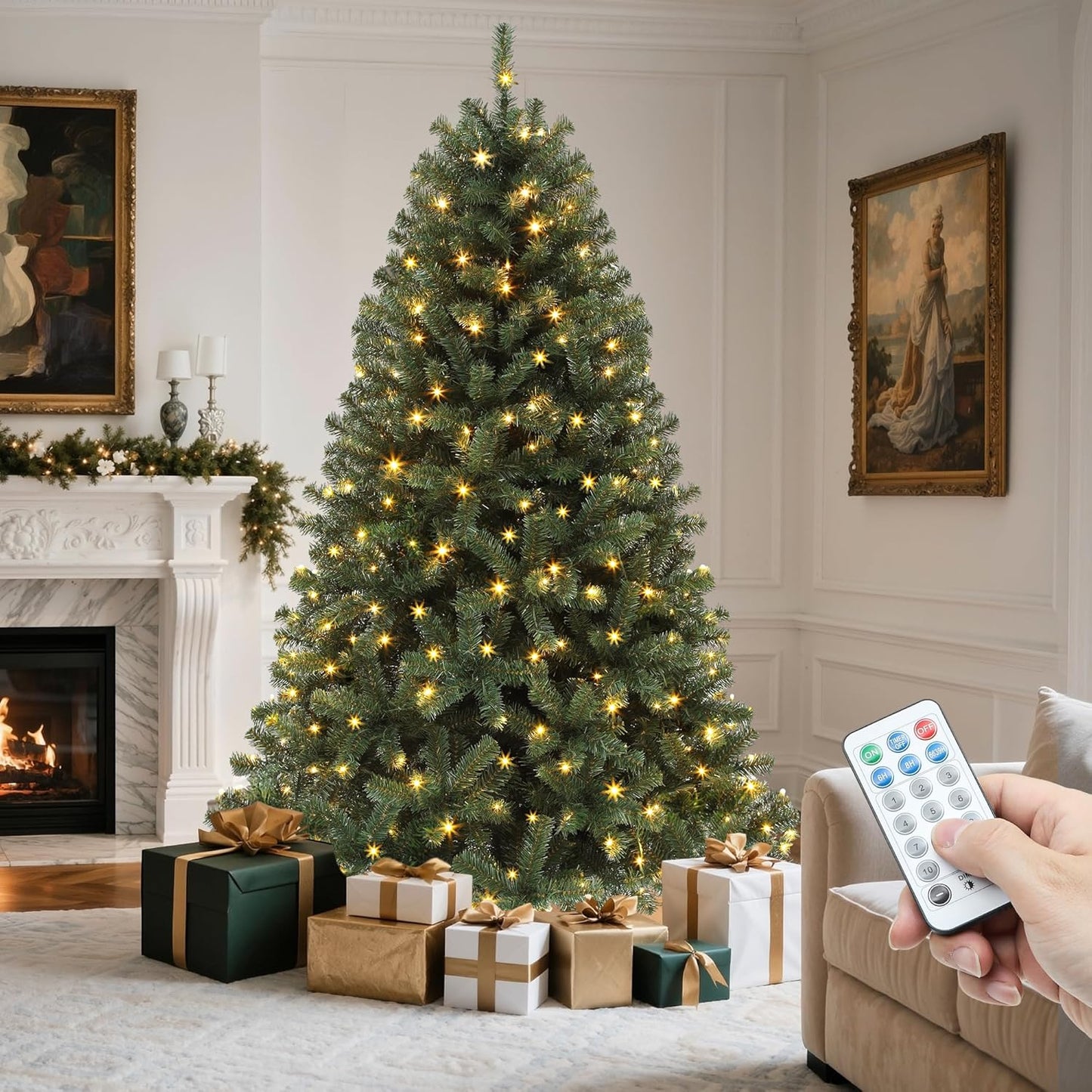 YITAHOME 7.5ft Pre-Lit Artificial Christmas Tree with Remote Control