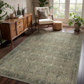 9x12 Boho Area Rug Brownish Green - Machine Washable Low Pile