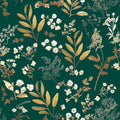 Dark Green Floral Peel and Stick Wallpaper - Vintage Boho Look