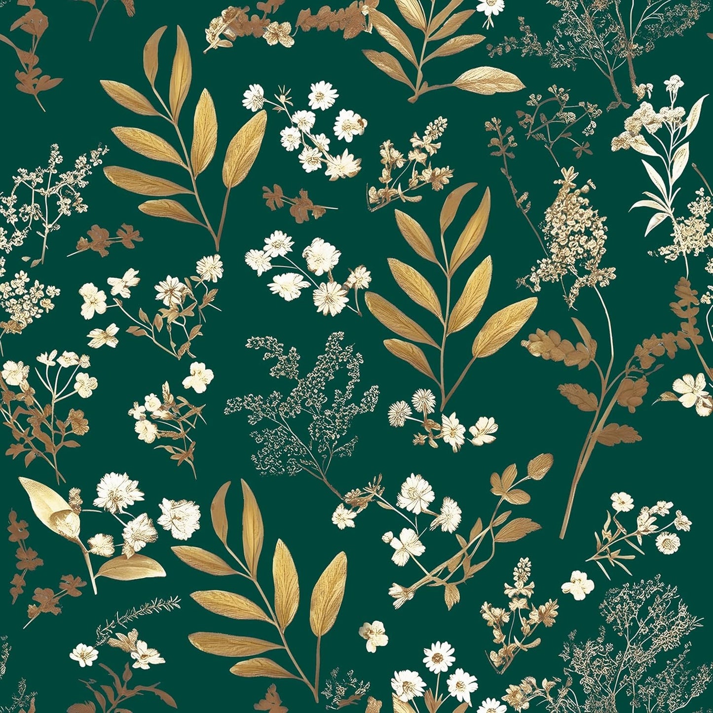 Dark Green Floral Wallpaper Peel and Stick for Vintage Decor