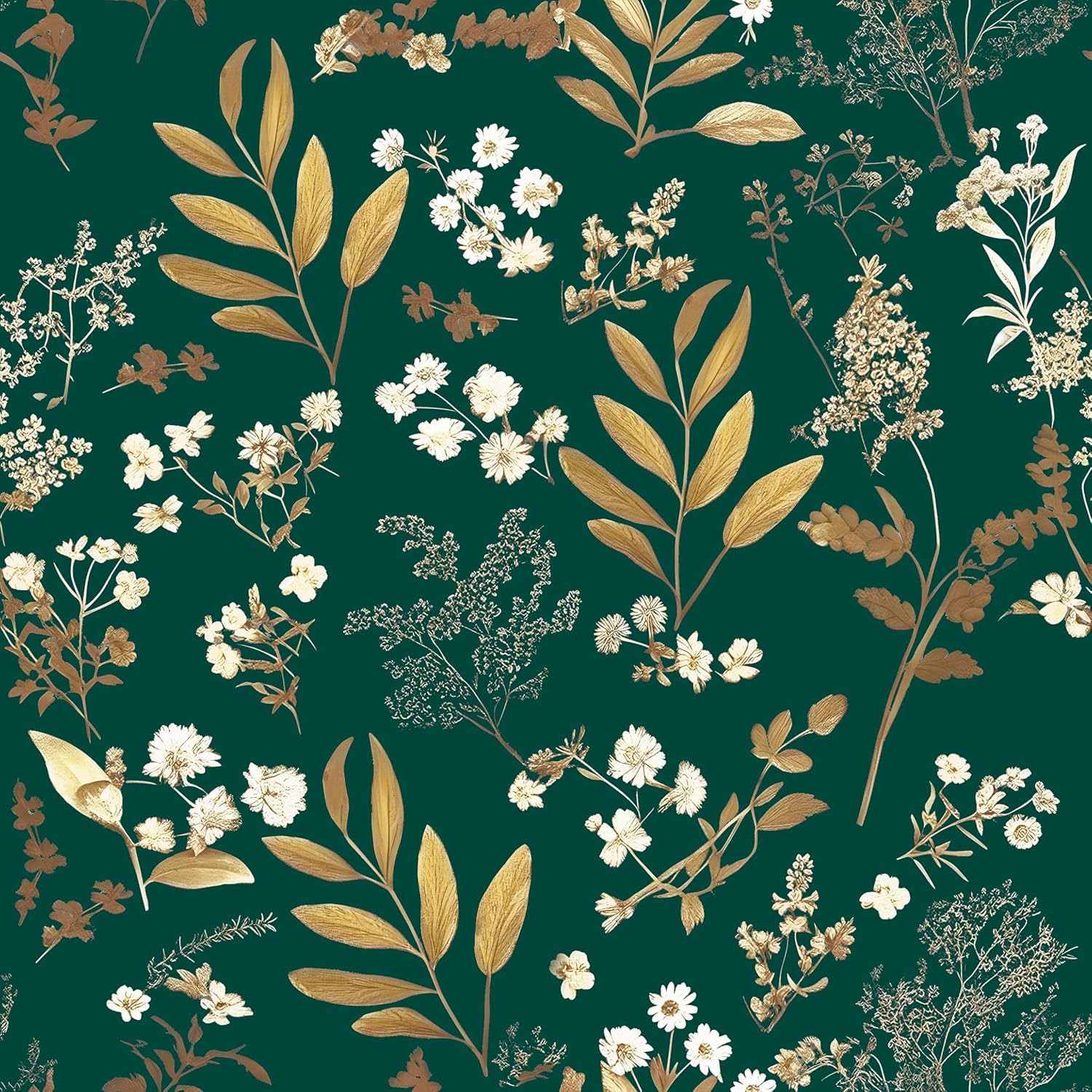 Dark Green Floral Wallpaper Peel and Stick for Vintage Decor