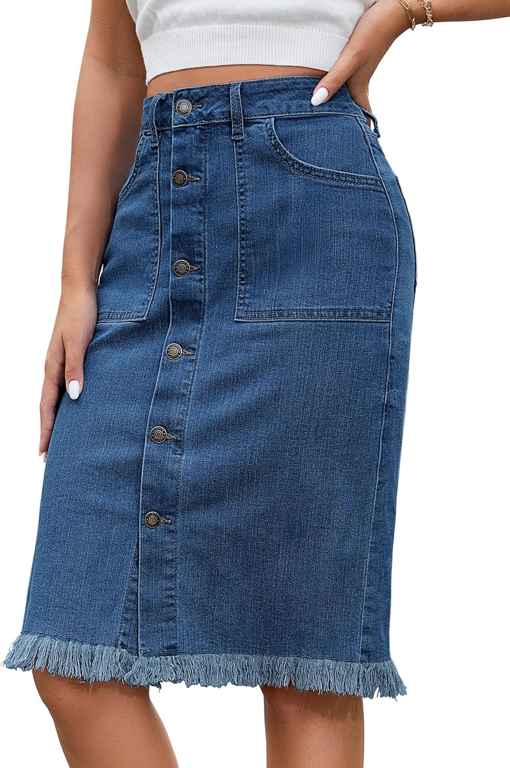 Luvamia Women's Casual Mid Rise Denim Jean Midi Skirt Review