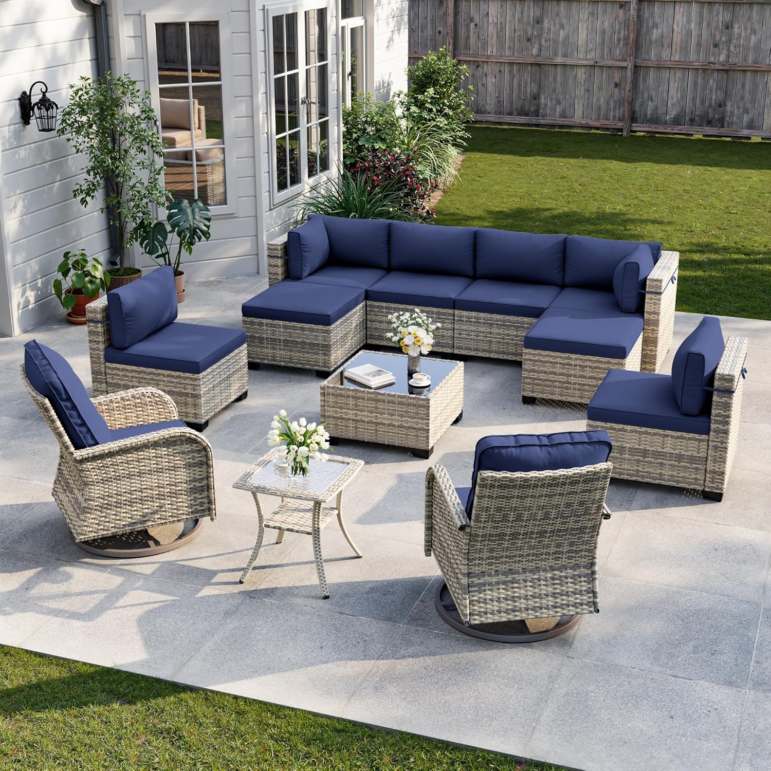 12-Piece Outdoor Patio Furniture Set with Swivel Chairs