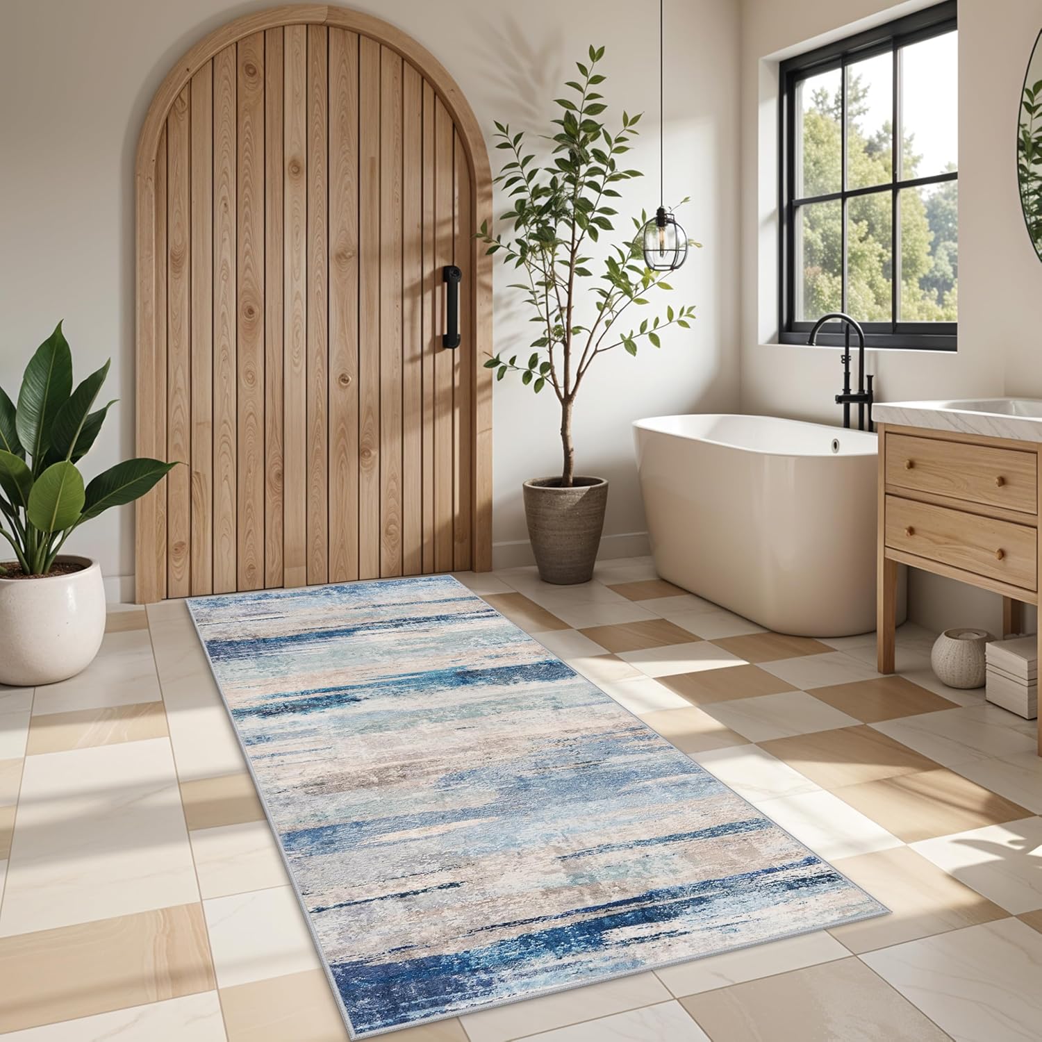 Kitchen Washable 3x6 Runner Rug - Modern Abstract Non Slip Design