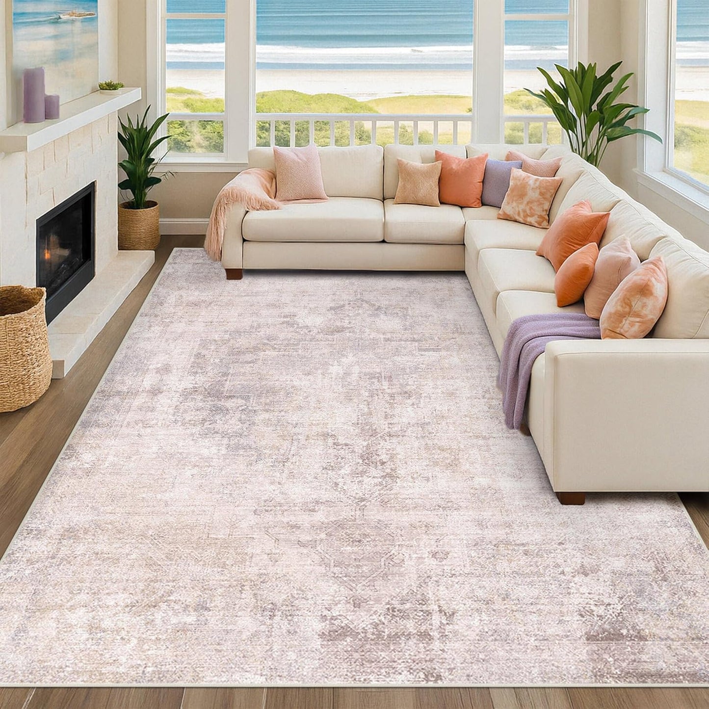 Pink and Grey 6x8 Living Room Rug for Modern Spaces
