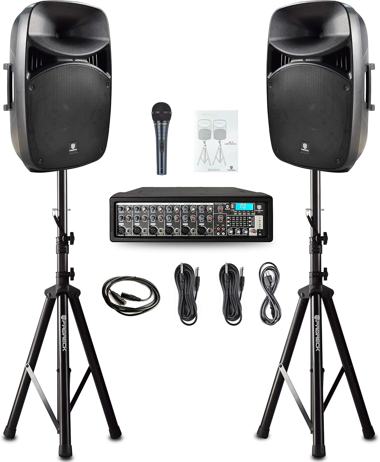 PRORECK MX15 15in Bluetooth Powered PA System with Mixer and Mic