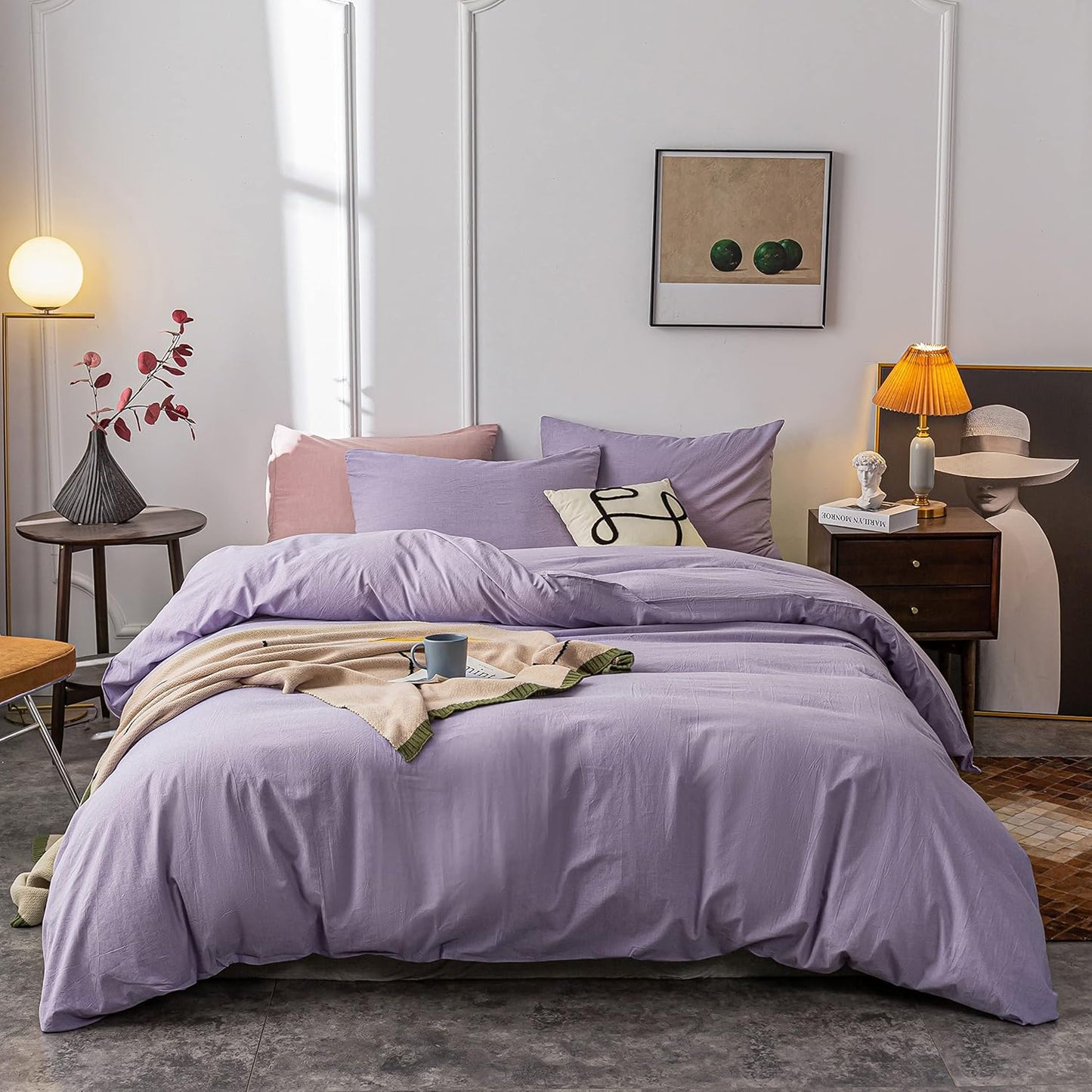 Ultra Soft Washed Cotton Duvet Cover Set in Lavender Purple