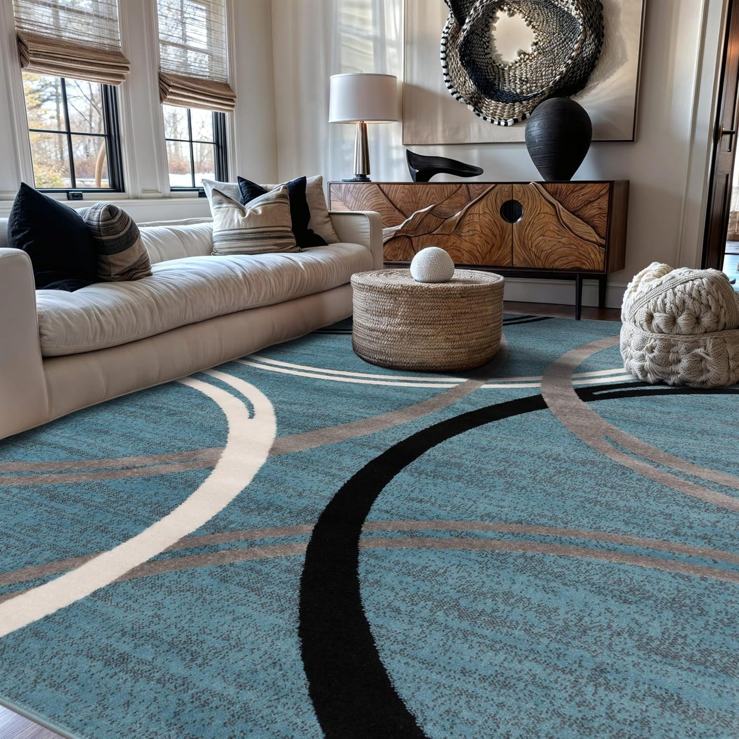 Rugshop Modern Wavy Circles Design Area Rug for Stylish Spaces