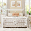 Full Size Metal Platform Bed Frame White with Victorian Headboard