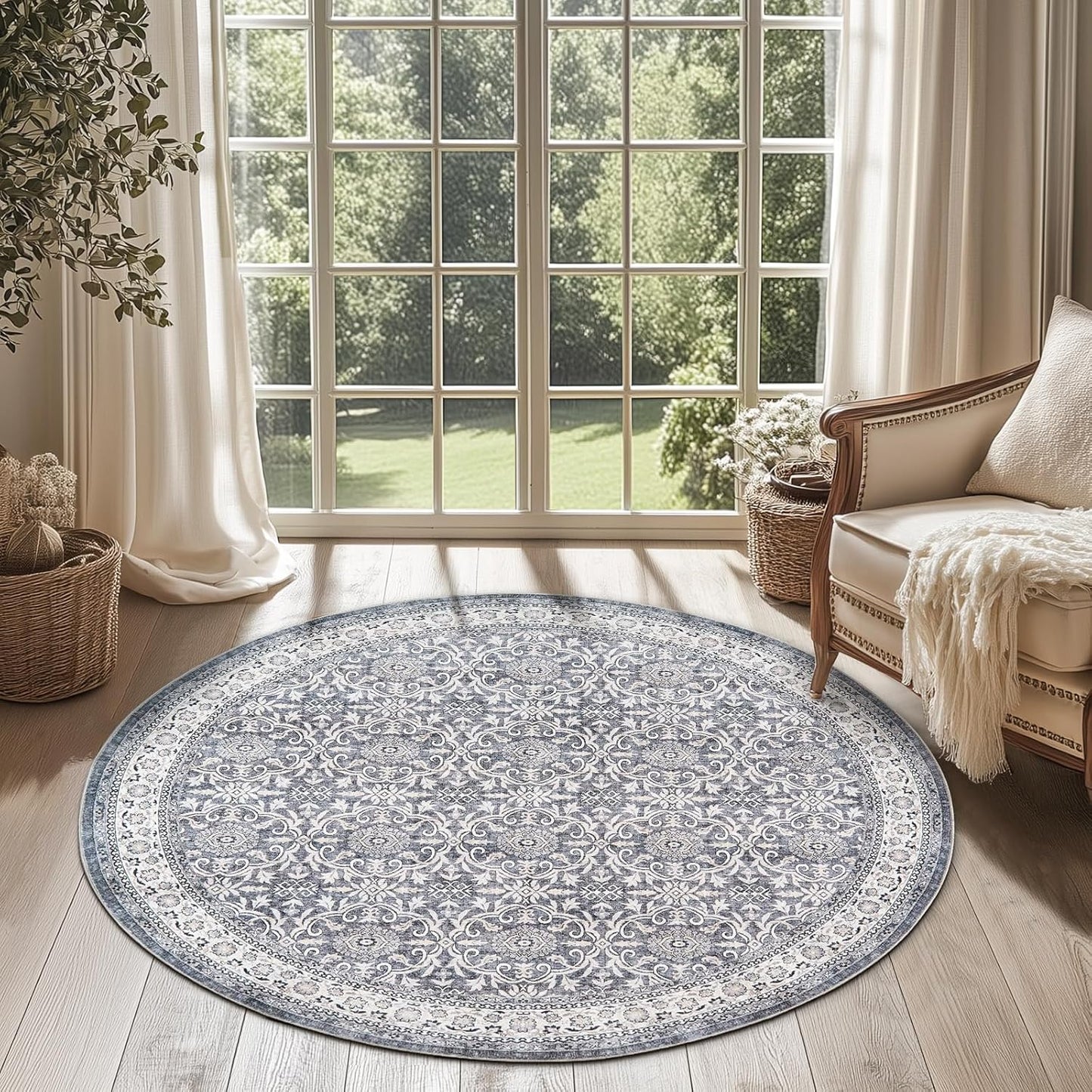 jinchan Round Rug 4ft Washable Circle Soft Rug for Home Use