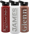 40 oz Personalized Water Bottle in White - Custom Name & Straw Lid