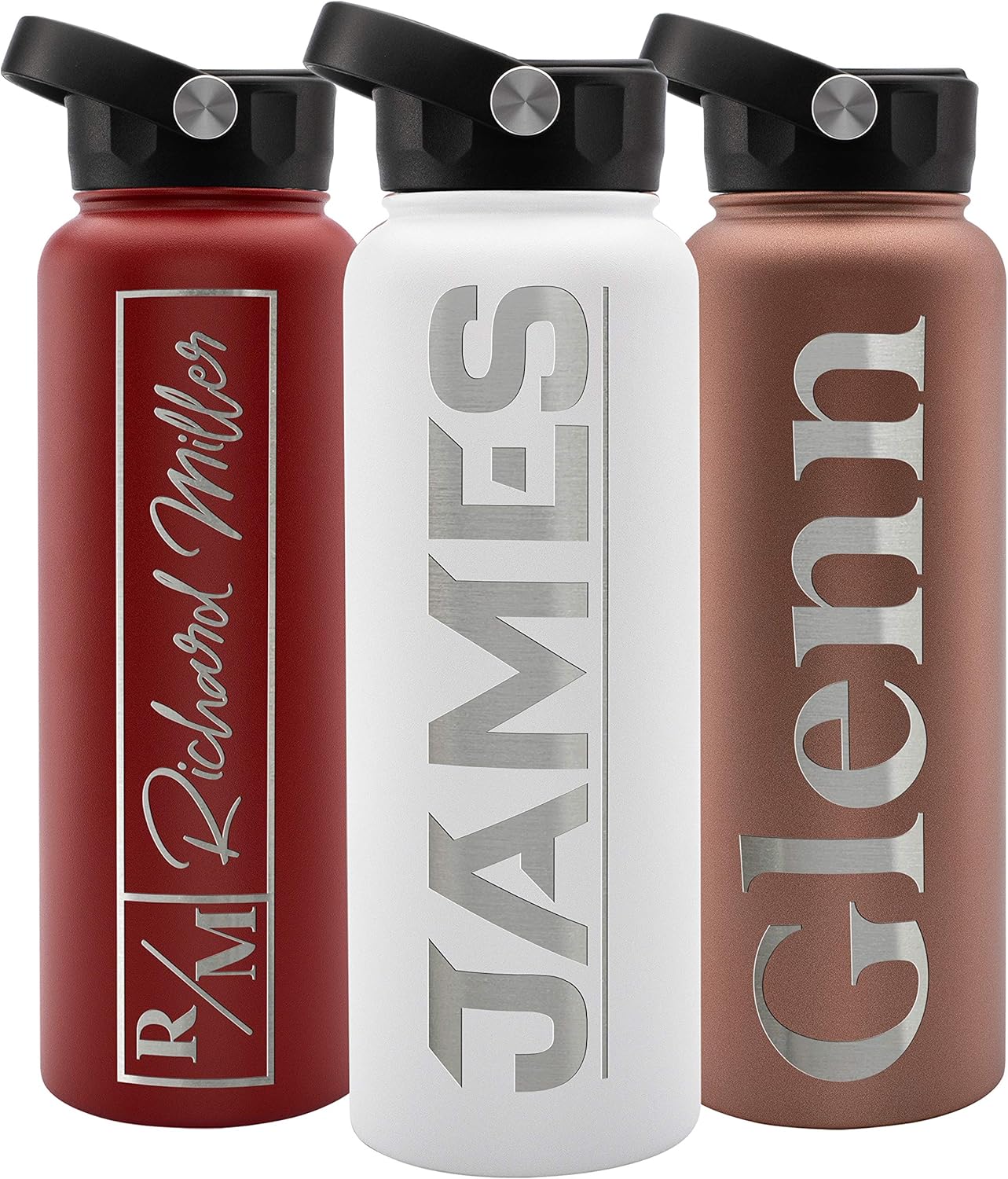 Personalized Water Bottle w Straw Lid Double Wall Insulated 40 oz