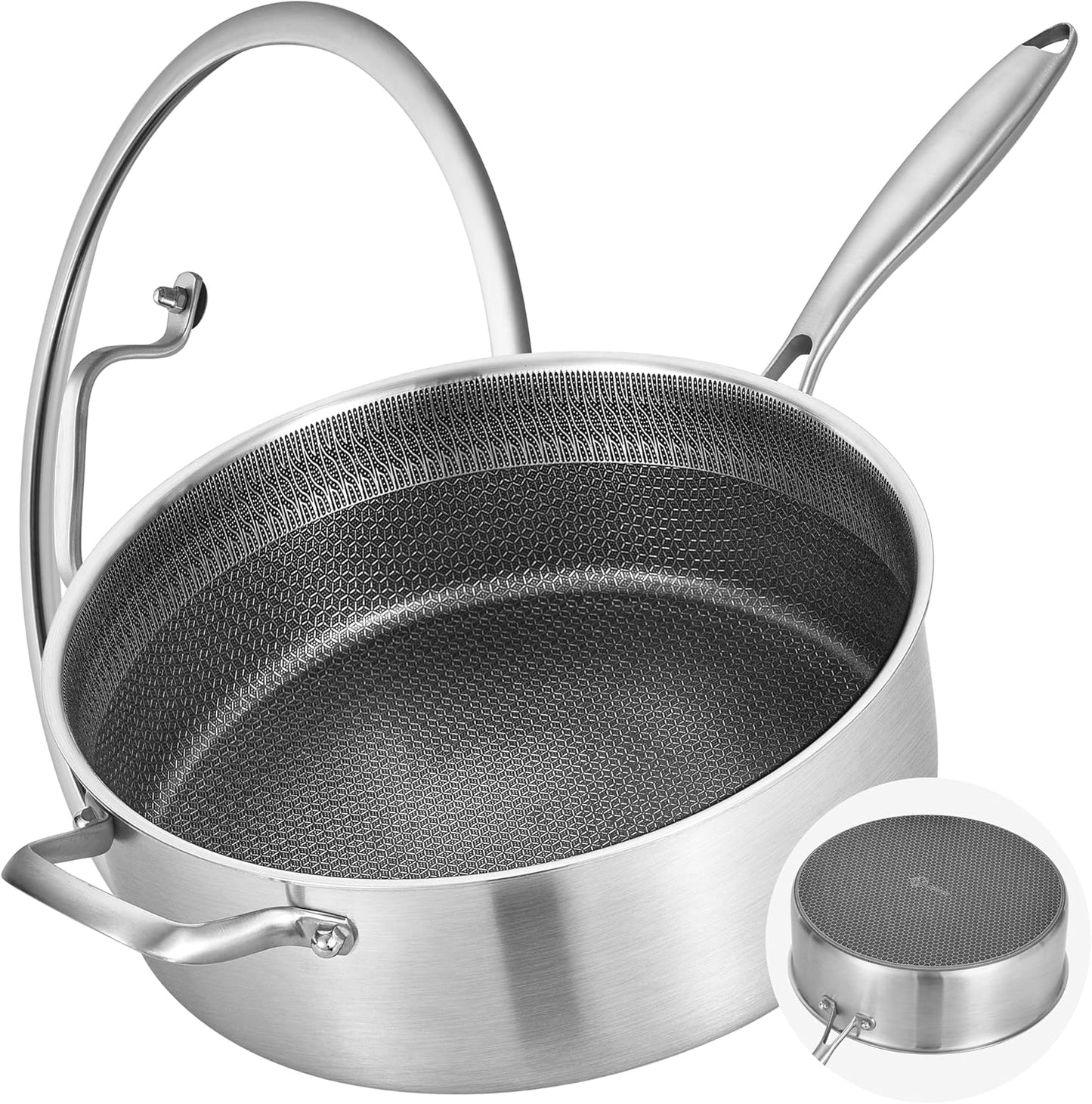7 Quart Non Stick Tri-Ply Stainless Steel Saute Pan for All Stoves
