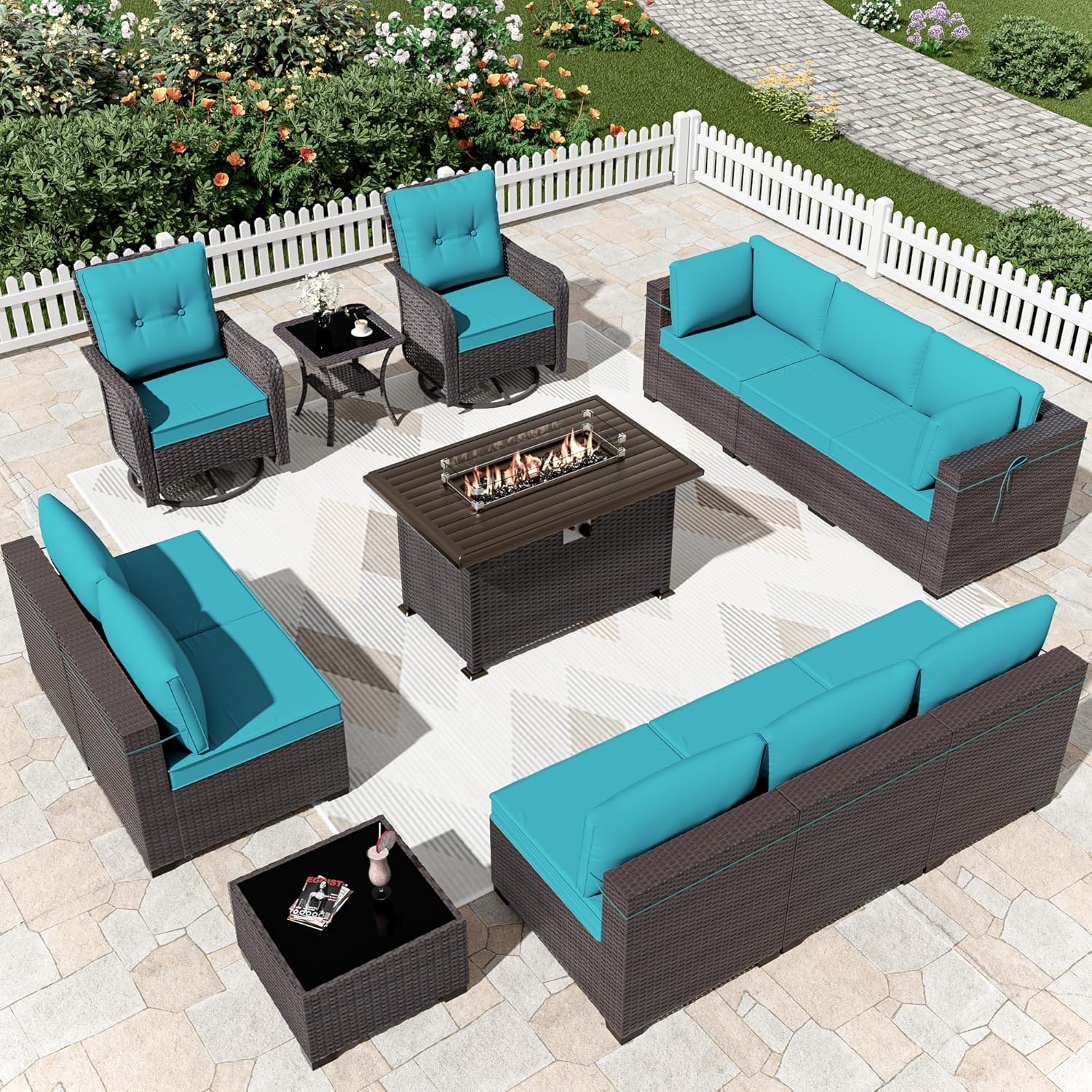 Kurapika 13 Pieces Patio Furniture Set with Fire Pit Table