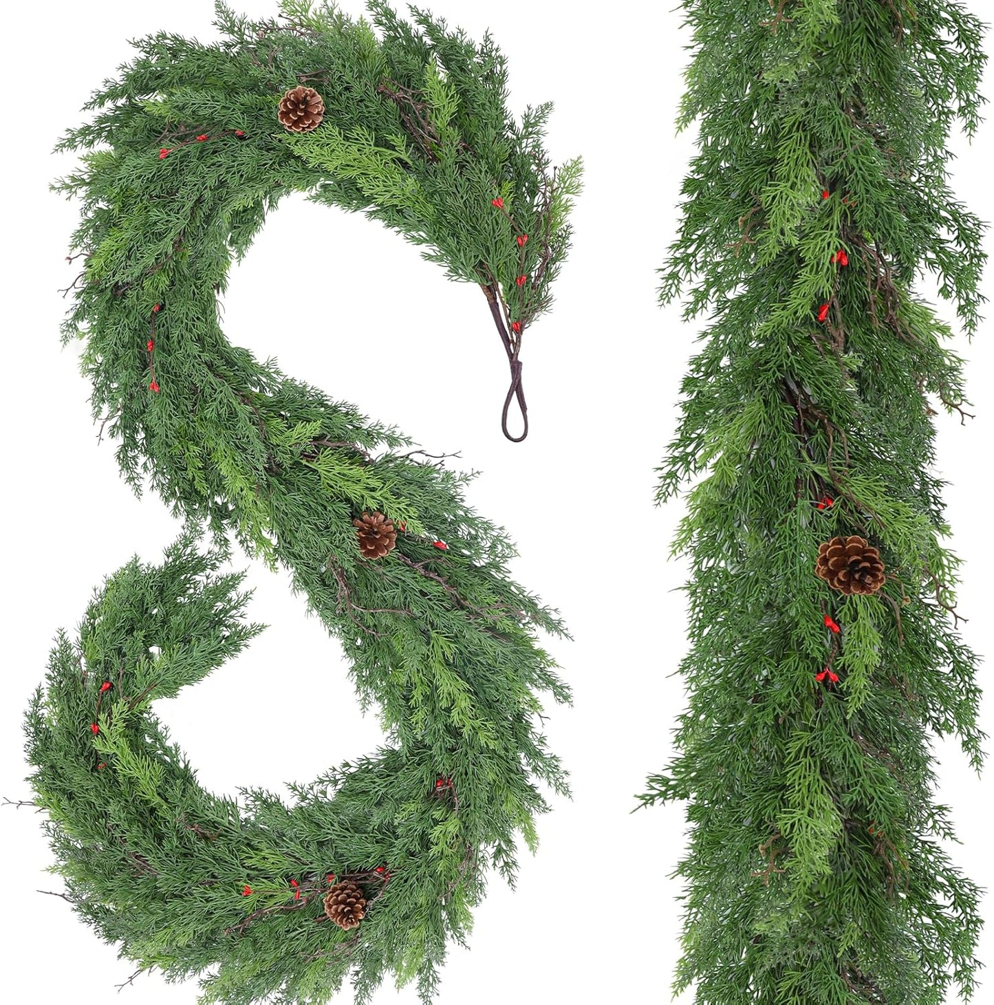 9FT Real Touch Christmas Garland with Pine Cones for Decor