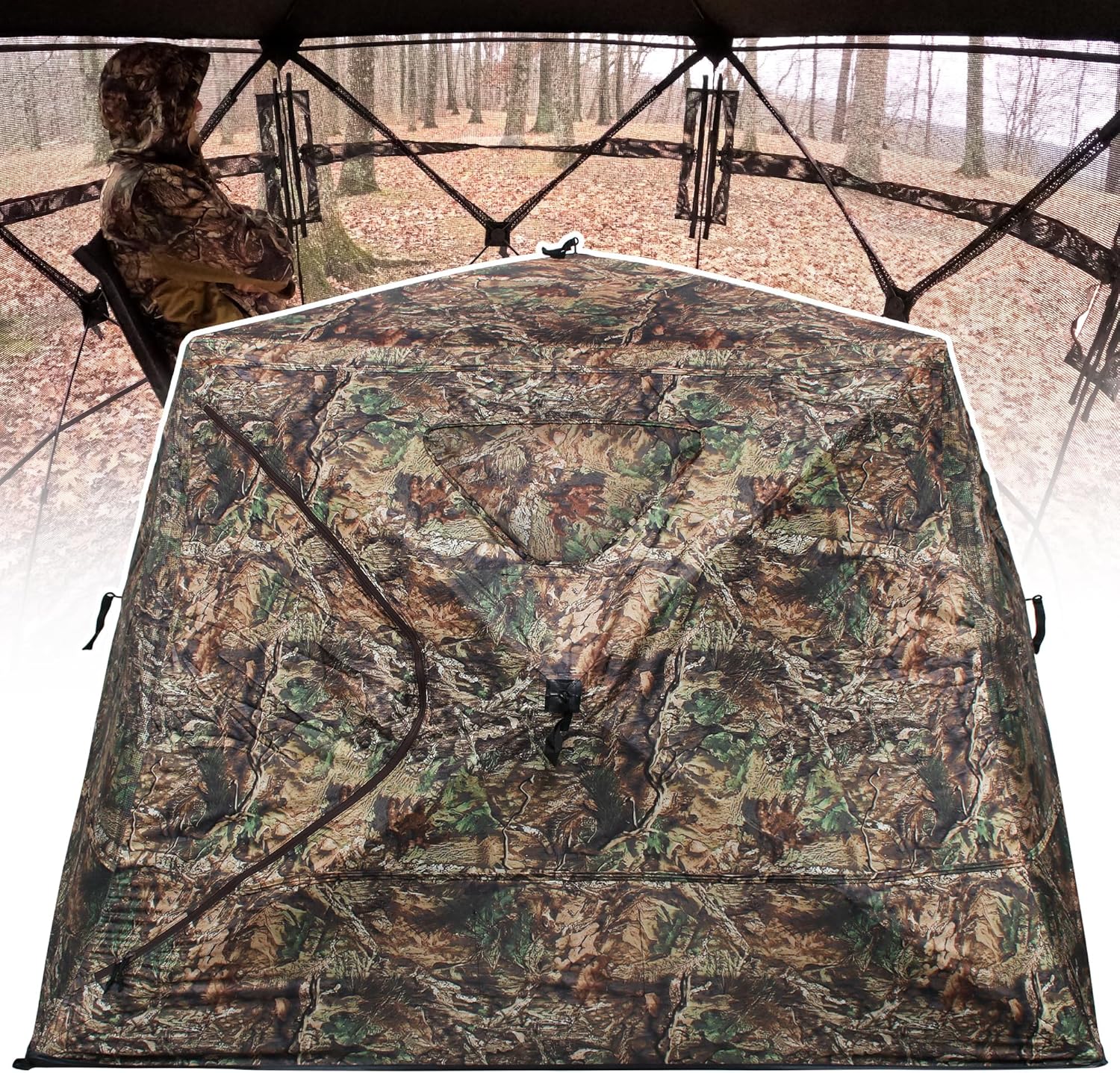 Wide Bottom Hunting Blind for 3/4 Person with Portable Chair