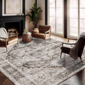 Washable Area Rug 10 ft x 14 ft Deep Khaki Retro Flowers Boho - Easy