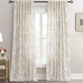 Coffee Floral Curtains 120 in Length Linen Panels - Light Filtering