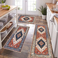 Pauwer Boho Kitchen Mats 3 Piece Set - Thick Non Slip Runner Rust