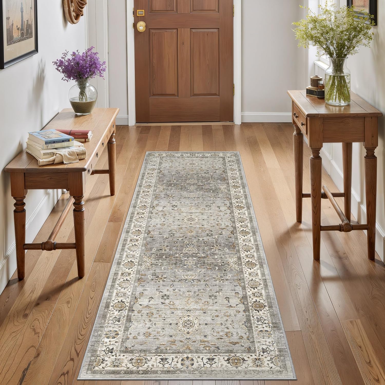 2ft 6inx8ft Washable Hallway Runner Rug - Soft Vintage Mat