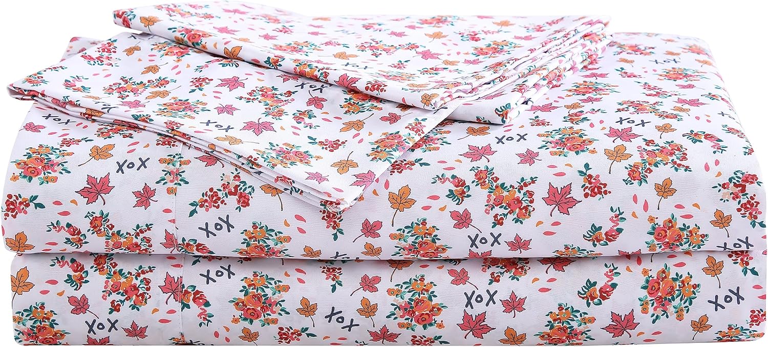 Betsey Johnson Fall Foliage Microfiber Ivory King Sheet Set