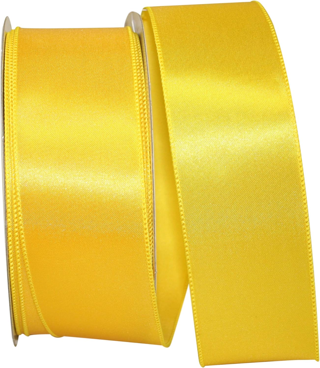 Reliant Ribbon 2-1/2 Inch Yellow Satin Wired Edge Ribbon Roll