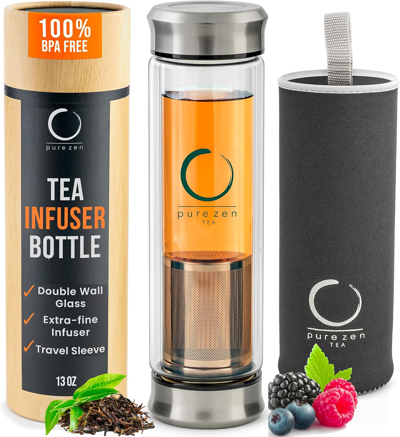 Pure Zen Tea Tumbler - Double Wall Glass Travel Mug for Tea