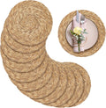 13.8 in Round Woven Placemats 12 Pack - Natural Boho Table Mats