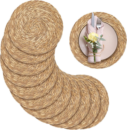 Natural Hand-Woven 13.8-Inch Round Placemats for Dining Decor