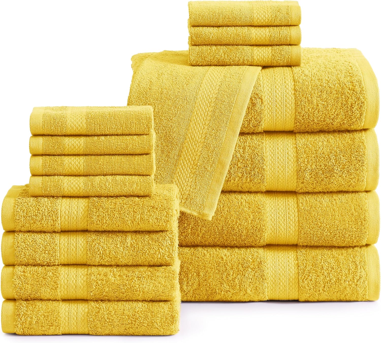 100% Mercerized Cotton Bathroom Towel Set - 16 Pieces Fluffy