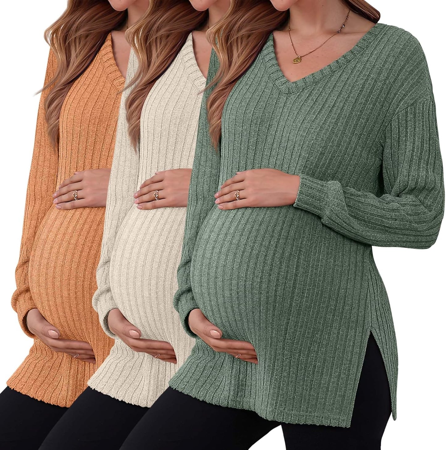 3 Pack Women's Ribbed Maternity Shirts for Stylish Comfort