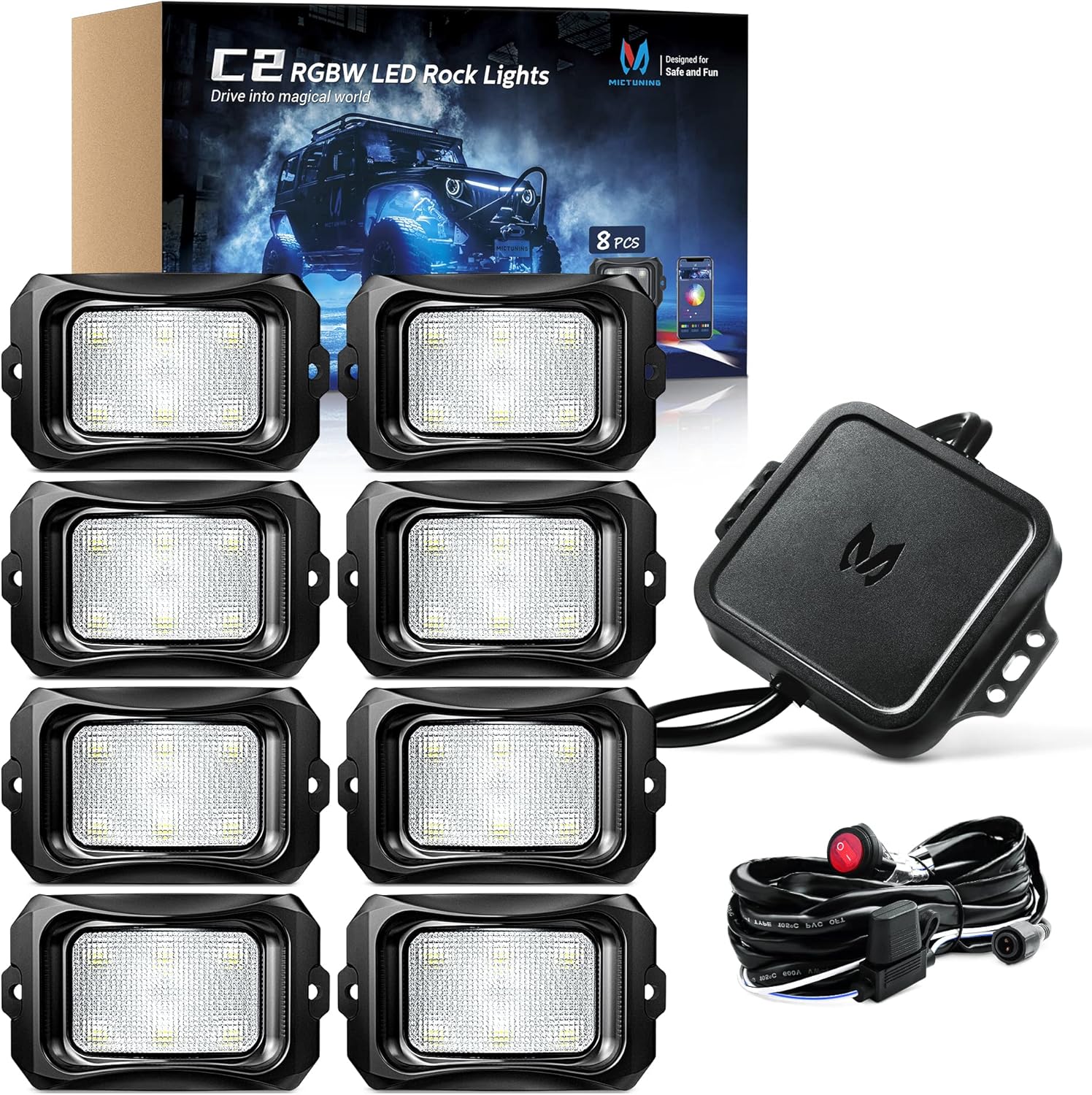 MICTUNING C2 Curved RGBW LED Rock Lights for Ultimate Illumination