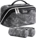 Travel Makeup Bag for Women 3-Piece Set - Large Capacity Black