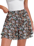 Caracilia Skorts for Women Boho Floral Ruffle Mini Skirt - Flowy