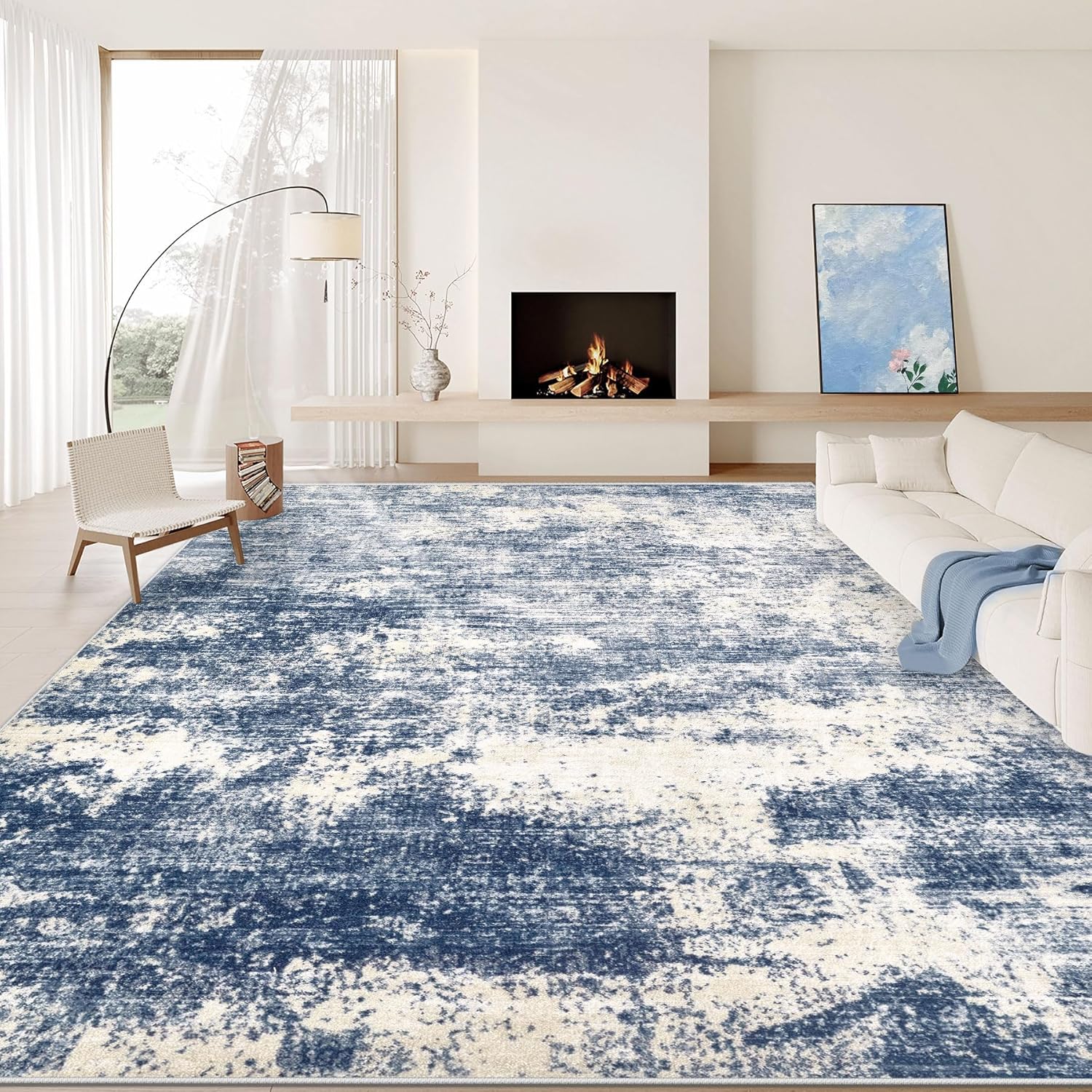 9x12 Area Rugs for Living Room: Soft Non Slip Abstract Design