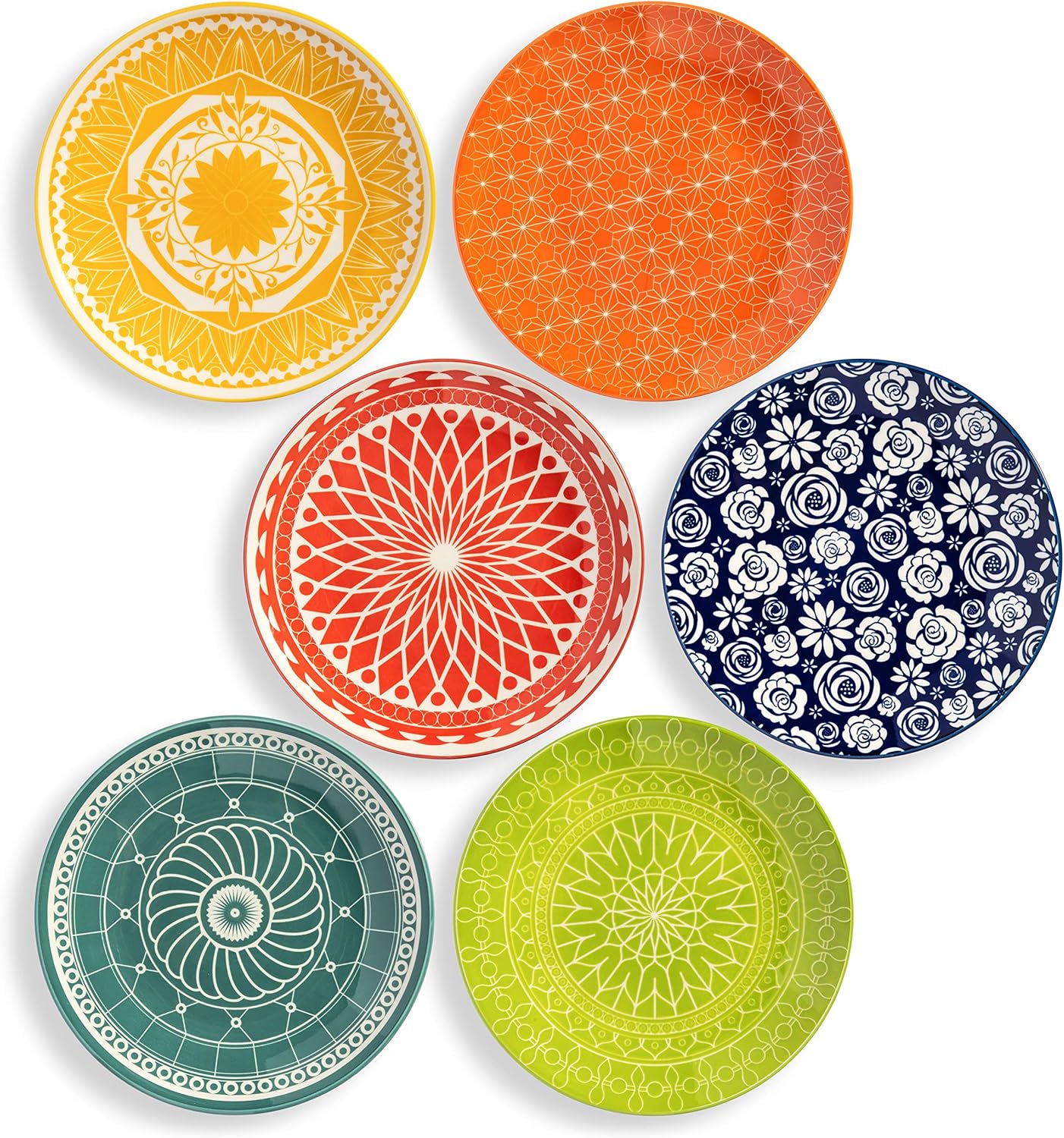 Annovero Salad Plates Set of 6 - Colorful Porcelain Dishware