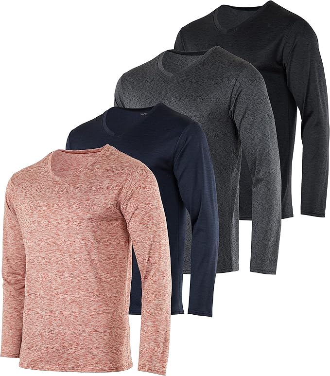 Men's Dry Fit Long Sleeve V-Neck Active T-Shirt - 4 Pack