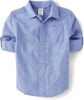 Boys Linen Button Up Shirt - Long Sleeve Lightweight Shirt
