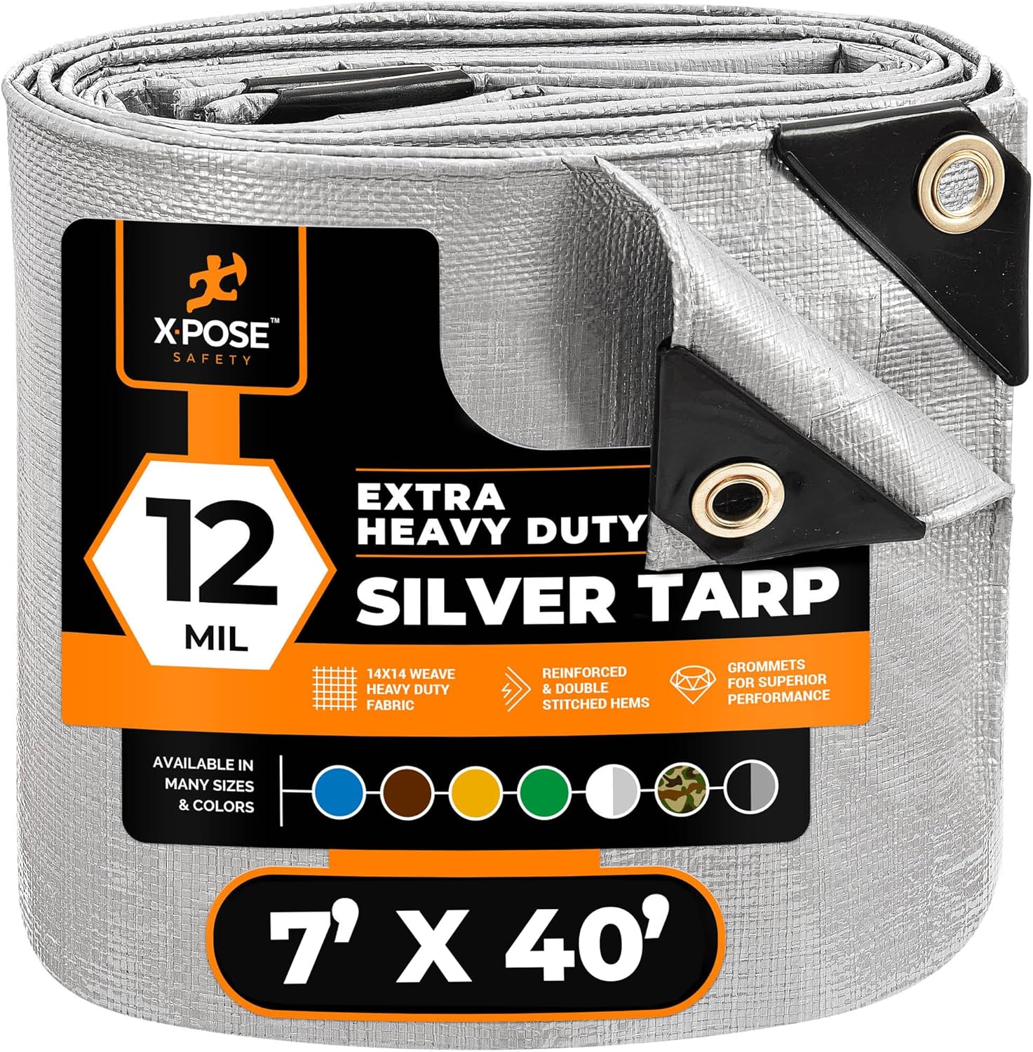 Heavy Duty Silver Poly Tarp 7ft X 40ft - Durable Waterproof Cover