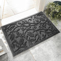Boho Grey Floral Leaves Outdoor Indoor Doormat 23x35 in - Durable