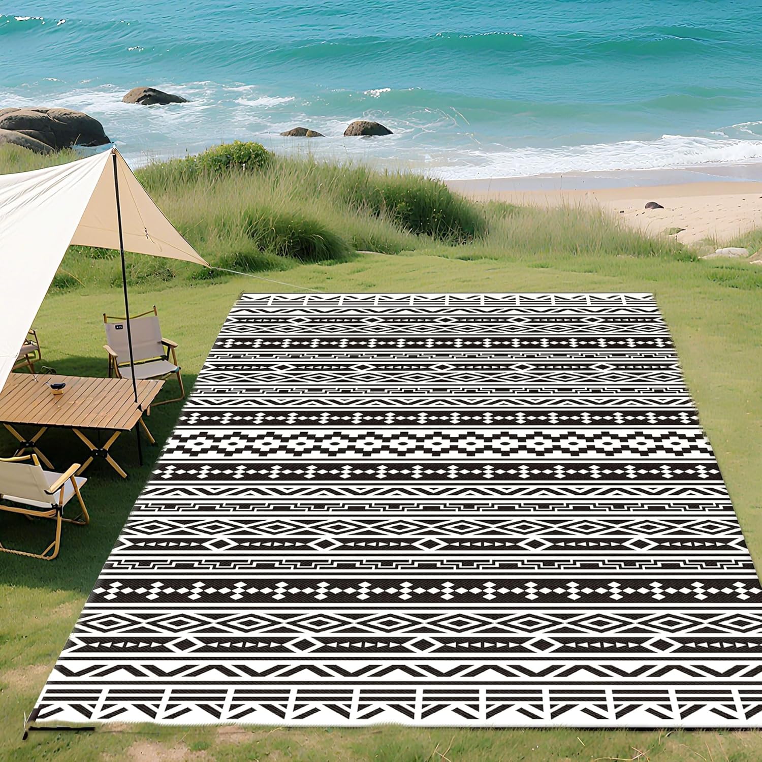 Outsunny Outdoor Rug for Patio - Waterproof Reversible Mat