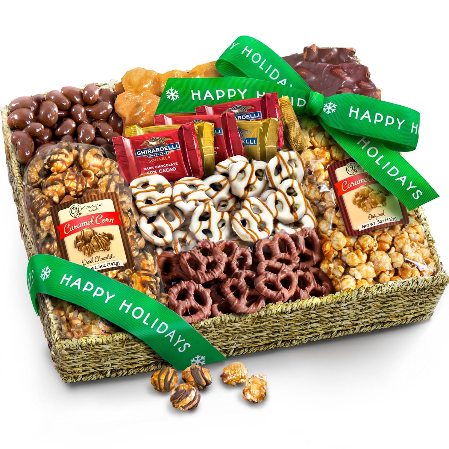Happy Holidays Chocolate Caramel and Crunch Grand Gift Basket