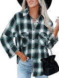 Women Corduroy Shacket Jacket Plaid Button Down - Casual Fall Top